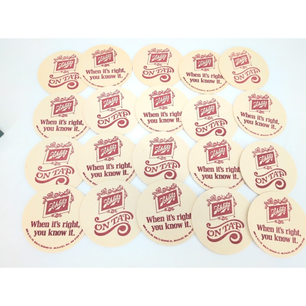 Vintage Beer Coasters 20 Schlitz When It's Right 2 Sided 3.5" 1976 Bar Decor